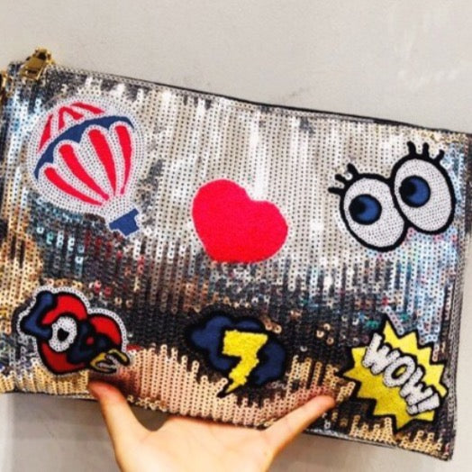 CRAZY SEQUIN BADGE CLUTCH